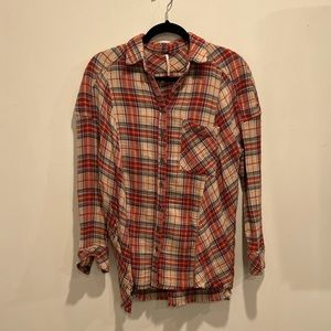 Free People Red Plaid Flannel Shirt